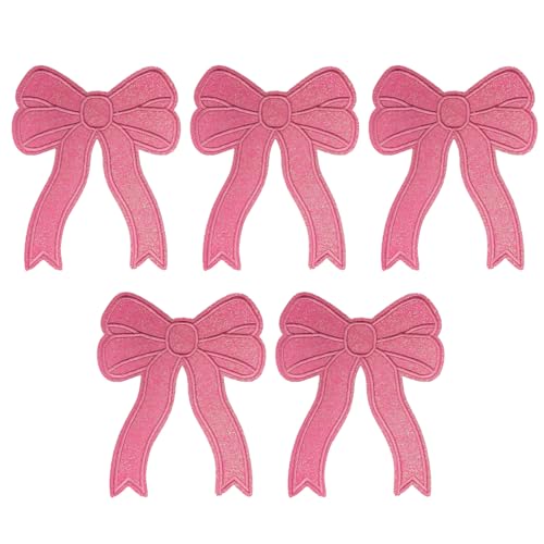 5 x rosa Aufnäher zum Aufbügeln, glitzernde Schleife, Stickerei-Flicken zum Aufnähen, niedliche Applikation für Kleidung, Rucksäcke, Hüte, Jeans, T-Shirts und Bastelarbeiten von Leseogye
