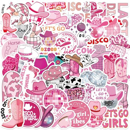 Disco-Cowgirl-Aufkleber, Western-Cowboy-Aufkleber, trendiger rosa Aufkleber, wasserdicht, Vinyl-Aufkleber für Laptop, Wasserflasche, Telefon, Skateboard, Scrapbook, Gitarre, Koffer, Fahrrad, 50 Stück Disco-Cowgirl-Aufkleber, Western-Cowboy-Aufkleber, trendiger rosa Aufkleber, wasserdicht, Vinyl-Aufkleber für Laptop, Wasserflasche, Telefon, Skateboard, Scrapbook, Gitarre, Koffer, Fahrrad, 50 Stück von Leseogye
