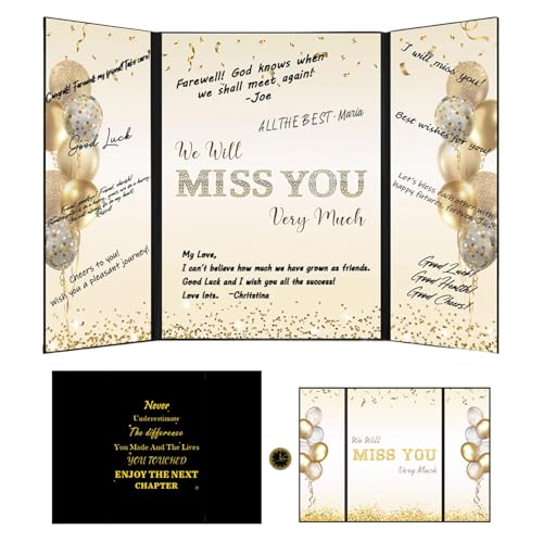 Grußkarte mit Aufschrift "We Will Miss You", Gästebuch für Kollegen, Freunde, Gästebuch, Signatur, "Going Away", "Miss You", Schwarz / Gold Grußkarte mit Aufschrift "We Will Miss You", Gästebuch für Kollegen, Freunde, Gästebuch, Signatur, "Going Away", "Miss You", Schwarz / Gold von Leseogye