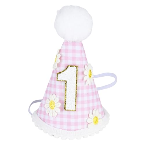 Leseogye Hut zum 1. Geburtstag für Babys, Mädchen, Jungen, rosa und weiß, kariert, konische Kappe mit Gänseblümchen-Muster, für den ersten Geburtstag, Party-Dekorationen, Mädchen, Geburtstagsgeschenke von Leseogye