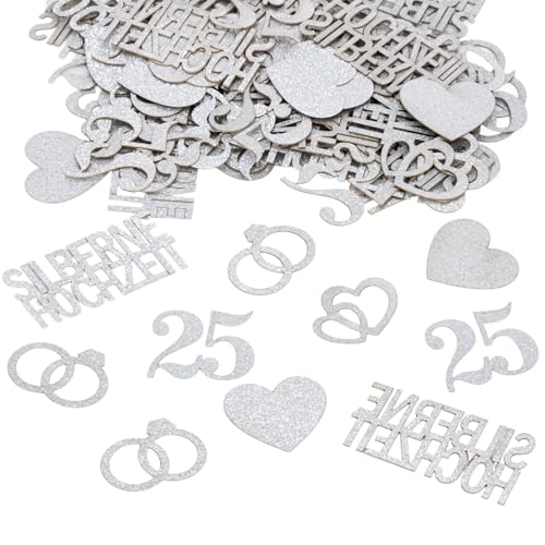 200 Stück Silberhochzeit Glitzer Konfetti, Silberhochzeit Deko mit Nummer 25, Ringe, Herz Motiven, Tischdeko für Silberne Hochzeit und 25. Jubiläum, Geeignet für Männer und Frauen 200 Stück Silberhochzeit Glitzer Konfetti, Silberhochzeit Deko mit Nummer 25, Ringe, Herz Motiven, Tischdeko für Silberne Hochzeit und 25. Jubiläum, Geeignet für Männer und Frauen von Leseogye