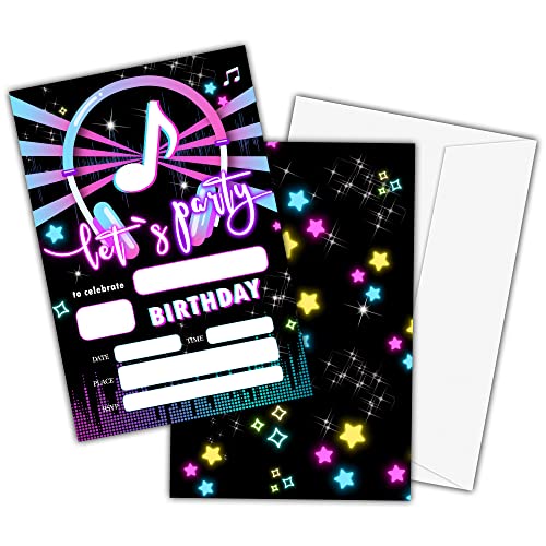 Geburtstagsparty-Einladungskarten für Kinder, Tik Musik-Party-Einladungen, Karten für Mädchen und Jungen, Partyfeier für Jugendliche, Partyzubehör, personalisierte 20 Karten mit Umschlägen (D001) von Lesixur