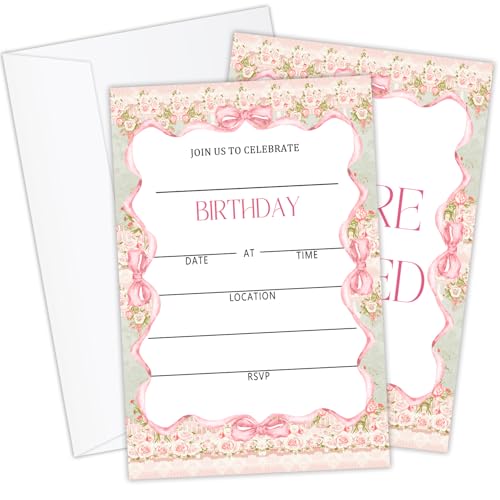 Lesixur Geburtstagseinladung mit Umschlägen, florale Schleife, Rose, doppelseitig, zum Ausfüllen von Geburtstagseinladungen, Karten, Partygeschenk und Dekoration für Jungen und Mädchen, SAG11 Lesixur Geburtstagseinladung mit Umschlägen, florale Schleife, Rose, doppelseitig, zum Ausfüllen von Geburtstagseinladungen, Karten, Partygeschenk und Dekoration für Jungen und Mädchen, SAG11 von Lesixur