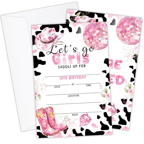 Let's Go Girl Geburtstagseinladung mit Umschlägen, Cowgirl, doppelseitig, zum Ausfüllen, Geburtstagskarten, Disco Rodeo, Westerneinladung, Partygeschenk und Dekoration für Jungen und Mädchen, SAG02 Let's Go Girl Geburtstagseinladung mit Umschlägen, Cowgirl, doppelseitig, zum Ausfüllen, Geburtstagskarten, Disco Rodeo, Westerneinladung, Partygeschenk und Dekoration für Jungen und Mädchen, SAG02 von Lesixur