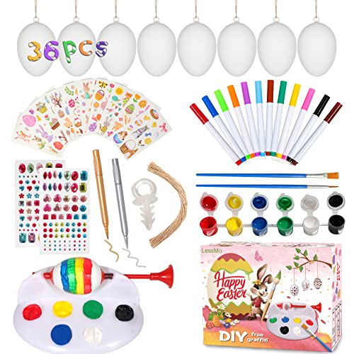 LessMo Ostereier zum Bemalen, 36 Pcs Osterei-Anhänger aus Kunststoff, DIY Handbemalte Dekorative Eier-Bastelverzierungen, mit Einem Eiermaler, Einer 6-Farbigen Acrylfarbe, für die Osterdekoration LessMo Ostereier zum Bemalen, 36 Pcs Osterei-Anhänger aus Kunststoff, DIY Handbemalte Dekorative Eier-Bastelverzierungen, mit Einem Eiermaler, Einer 6-Farbigen Acrylfarbe, für die Osterdekoration von LessMo
