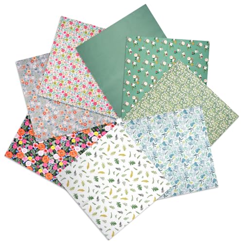 Baumwollstoff Patchworkstoffe, 8PCS 50 * 50CM Patchwork Stoff Paket, Multicolor Baumwollstoff Patchworkstoffe für Nähen, Scrapbooking & DIY Handwerk (Grüne Blumen) von LetCart