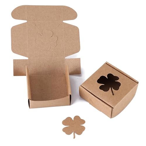 LetCart Braune Geschenkboxen – 10 Stück Kleine Kraftpapierboxen mit Vierblättriges Kleeblatt Kraft Geschenkbox für Seife Party Geschenk Hochzeit Gastgeschenke von LetCart