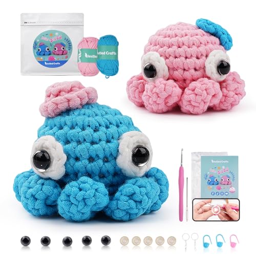 LetCart Häkeln für Anfänger mit Anleitung, Häkelsets für Anfänger, Strickset, Weiches Garn, Eisstreifenlinie, Geschenk zum Geburtstag, Schritt-für-Schritt Videoanleitung (Oktopusse) von LetCart
