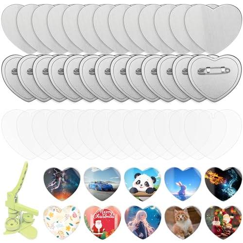 100 Sets herzförmiger Blanko-Knopfmacher, Abzeichen-Anstecknadel-Maschine, Herz-Metallknopfteile für DIY-Handwerk 100 Sets herzförmiger Blanko-Knopfmacher, Abzeichen-Anstecknadel-Maschine, Herz-Metallknopfteile für DIY-Handwerk von LetCartMaker