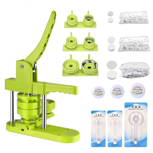Button Maker Machine, 25 mm/32 mm/58 mm, DIY-Pin-Abzeichen-Hersteller, benutzerdefiniertes Abzeichen-Press-Set mit 300 Knopfteilen für Geschenke, Pin-Hersteller, Grün von LetCartMaker