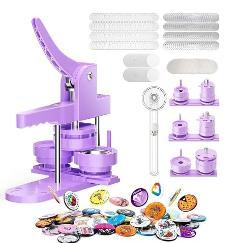 Button-Maschine, 25 mm/32 mm/58 mm, DIY-Pin-Abzeichen-Hersteller, individuelles Abzeichen-Press-Set mit 300 Knopfteilen für Geschenke, Pin-Hersteller, Lila von LetCartMaker