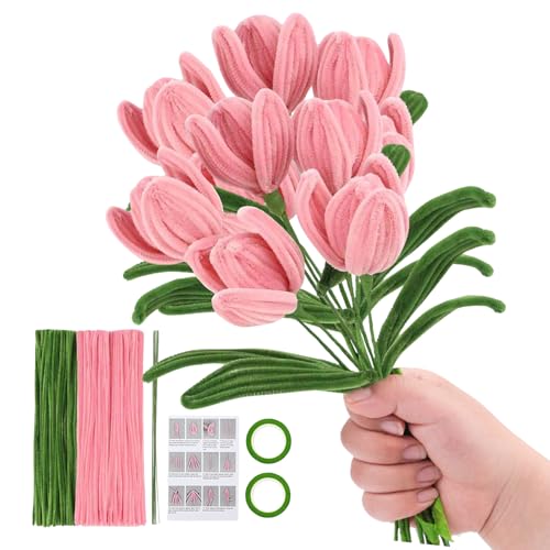 Rosa Tulip Pipe Cleaners Craft Set, DIY Floral Chenille Stämme mit Schritt-für-Schritt-Video-Tutorials, Draht-Skulptur-Kit für Home Decor, DIY Flower Art Supplies, 10 Blumen Rosa Tulip Pipe Cleaners Craft Set, DIY Floral Chenille Stämme mit Schritt-für-Schritt-Video-Tutorials, Draht-Skulptur-Kit für Home Decor, DIY Flower Art Supplies, 10 Blumen von LetCartMaker
