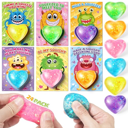 24 Stück Valentinstagskarten für Kinder mit dehnbaren Bällen, Valentinstagsgeschenke für Kinder, Herzform, Quetschspielzeug für Schule, Klassenzimmer, Valentinstagsgeschenke, Valentinstagsgeschenke, 24 Stück Valentinstagskarten für Kinder mit dehnbaren Bällen, Valentinstagsgeschenke für Kinder, Herzform, Quetschspielzeug für Schule, Klassenzimmer, Valentinstagsgeschenke, Valentinstagsgeschenke, von Letapapa