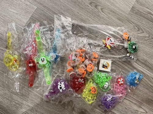 Letapapa 72 Stück Halloween Party Favors Toys Bulk,Halloween Glow Ring Spinning Halskette von Letapapa
