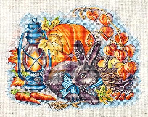 Kreuzstich Stickpackung Herbst mit einem Kaninchen Zählmuster von Letistitch