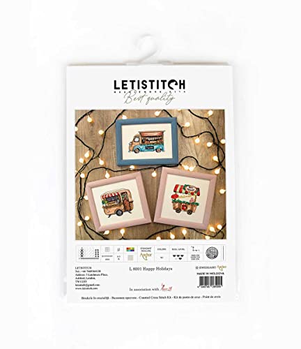 Letistitch Kreuzstich Set Schönen Urlaub 3er-Set Zählmuster, 14x8, 13x10, 11x11cm von Letistitch