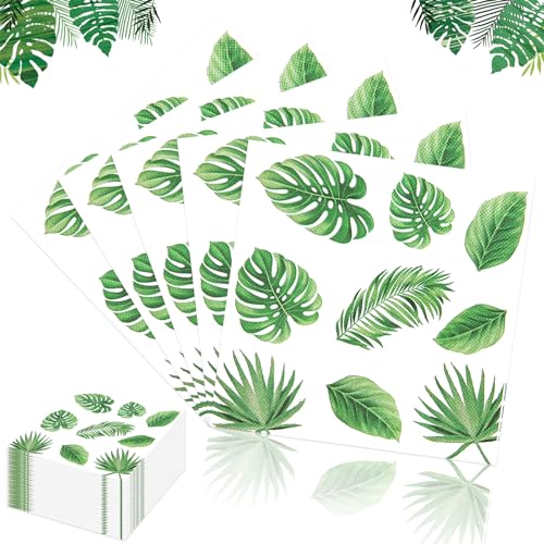 Lets Joy 100 Stück Servietten Grüne Palmenblätter, 33 x 33 cm Tropen Papierservietten, Palmenblätter Servietten, Servietten Pflanzen, Tropische Sommerparty Tischdeko Gartenfeste von Lets Joy