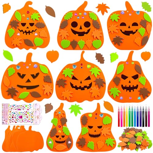 Lets Joy 16 Stück DIY Kürbis Bastelset, Herbst Basteln für Kinder, Deko Set Mit Schaum Aufkleber, Strasssteinen, Ahornblatt, Stift - Herbst Dekorationsset von Lets Joy