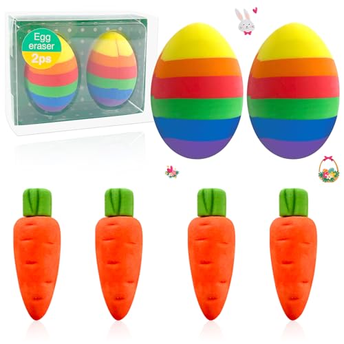 Lets Joy 6 Stück Radiergummi Ostern, Radiergummi Kinder Mitgebsel, Radiergummi Osterei, Karotte Radiergummi, Ostern Kinder Radierer, Party Favors Geschenke Spiele Preise Schule Büro von Lets Joy