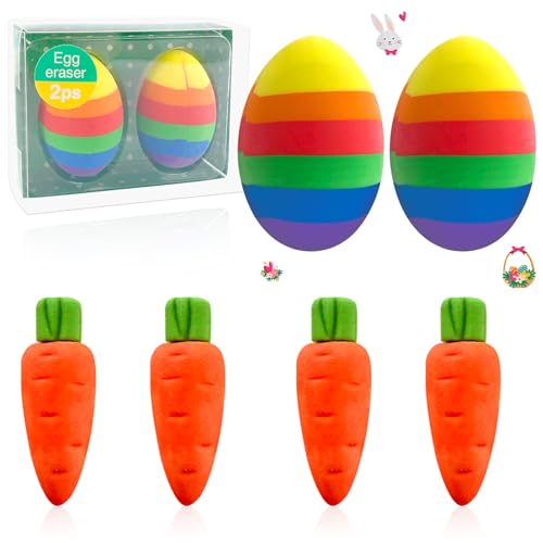 Lets Joy 6PCS Radiergummi Ostern, Radiergummi Osterei Karotte, Kinder Mitgebsel, Ostern Kinder Radierer, Party Favors Geschenke Spiele Preise Schule Büro von Lets Joy