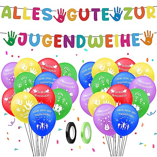 Lets Joy Alles Gute zur Jugendweihe Luftballons, 28PCS Jugendweihe Party Deko Set, Jugendweihe Deko Luftballons, Jugendweihe Deko Banner, Bunt Jugendweihe Luftballons, Jugendweihe Partyfeiern Deko von Lets Joy