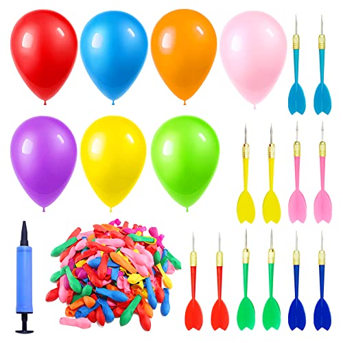 Lets Joy Ballon Spiel Set, 12 Stück Dartpfeile Pfeile und 500 Stücke Latex Ballon mit 1 Ballonpump, Latex Ballon Dartspiel für Karneval Kindergeburtstag Zirkusdekorationen von Lets Joy