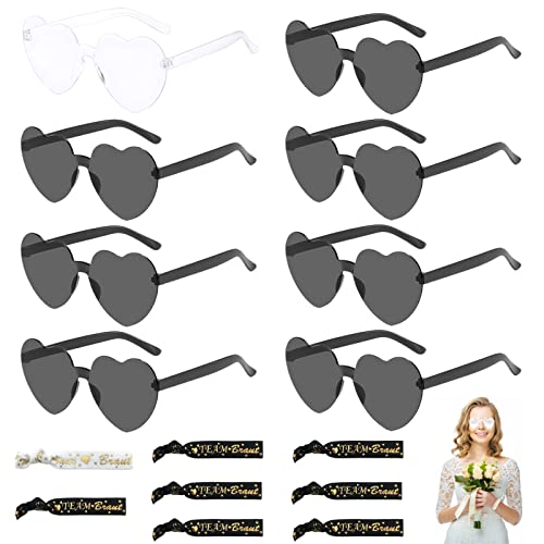 Lets Joy Deutsch Bride Herz Brillen, 16 Stück Bride to be Herz Brille Set, Herz Sonnenbrille, Team Braut Armbändern, JGA Partybrillen Set, Herz Party Brillen Armband für Hochzeit Geburtstag Party von Lets Joy