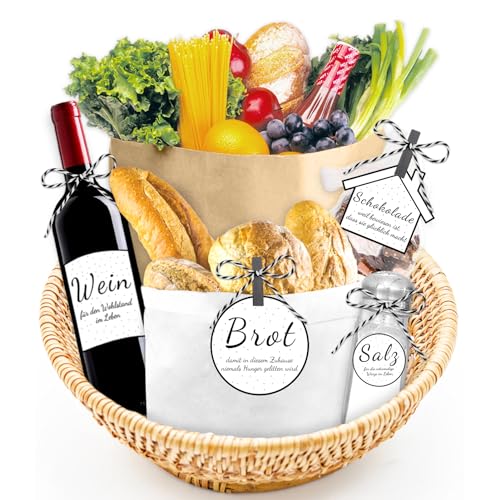 Lets Joy Brot Salz Wein Aufkleber zum Einzug, Brot und Salz Geschenk zum Einzug Etiketten, Einweihungsgeschenk Geschenkkorb Etiketten für Brot Salz, Einweihung Neues Zuhause Geschenke von Lets Joy