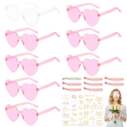 Lets Joy Deutsch Bride Herz Brillen, 18 Stück Bride to be Herz Brille Set, Herz Sonnenbrille, Team Braut Armbändern, JGA Tattoo Aufkleber, JGA Partybrillen Set für Hochzeit Geburtstag Party von Lets Joy