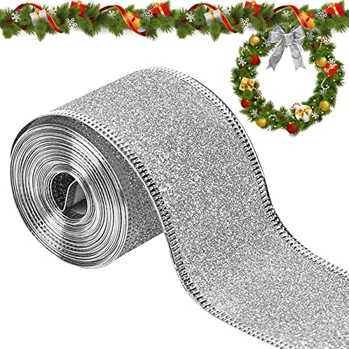 Lets Joy Geschenkband Weihnachten, 10M Weihnachtsbänder, Schleifenband Satinband, Weihnachten Band, Weihnachtsbaum Band für Weihnachten Dekoration Hochzeit Party Geschenk Verpackung (Silber) von Lets Joy