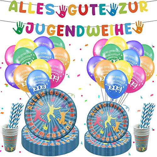 Lets Joy Jugendweihe Party Deko Set, 85 Stück Jugendweihe Geschirr, Partygeschirr Dekoration, Feste Feiern Jugendweihe Deko, Glückwunsch Luftballons Becher Partygeschirr Wimpel Set Party Deko Lets Joy Jugendweihe Party Deko Set, 85 Stück Jugendweihe Geschirr, Partygeschirr Dekoration, Feste Feiern Jugendweihe Deko, Glückwunsch Luftballons Becher Partygeschirr Wimpel Set Party Deko von Lets Joy