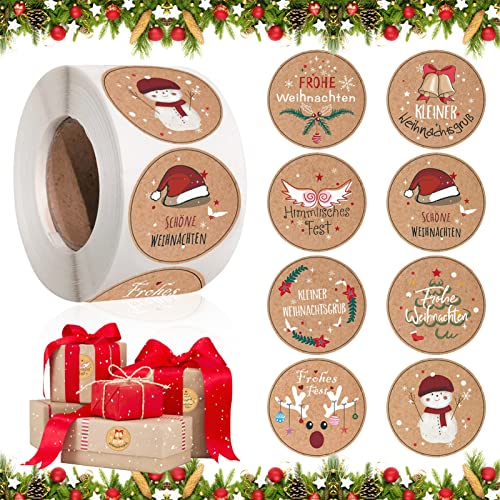 Lets Joy Weihnachtsaufkleber Rund, 500 Stück Sticker Etiketten Weihnachten, Selbstklebende Geschenkaufkleber, Aufkleber Weihnachten Sticker Handgemachte Umschlag Grußkarten Geschenkverpackungen von Lets Joy