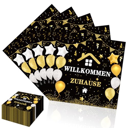 Lets Joy Willkommen Zuhause Servietten, 100 Stück Wilkommensdeko Papierservietten, Willkommen Zuhause Party Dekoration, Familienfeiern Party Deko 33x33cm von Lets Joy