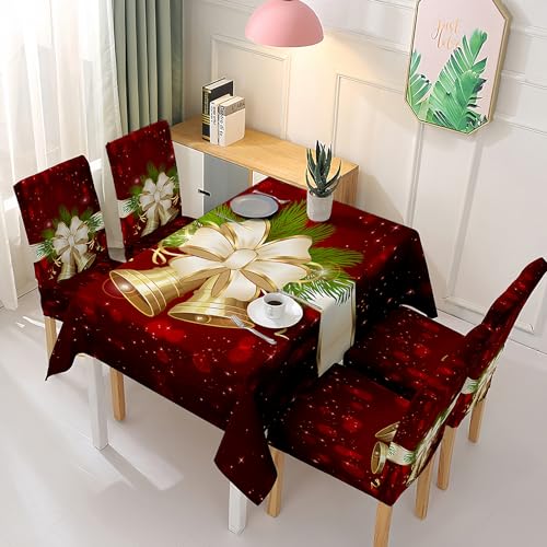 LeuKoles Eleganter Tischdecken und Stuhlbezugs Set, mit Weihnachtsglocken-Motiven verziert, strapazierfähig, wasserdicht und fleckenabweisend, ideal für Veranstaltungen/Empfänge/Restaurants. von LeuKoles