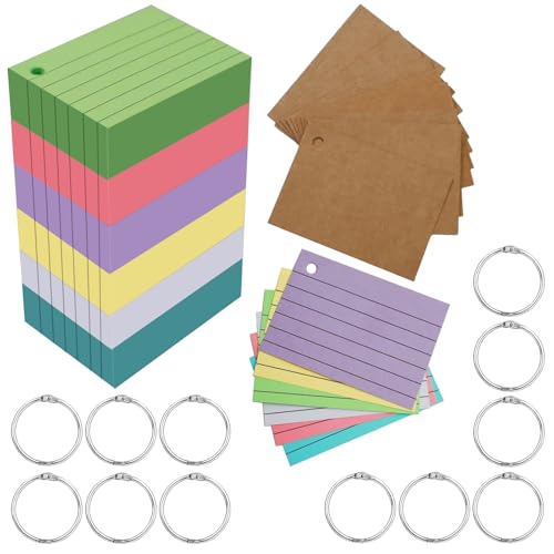 Leucasa 1200 Stück Karteikarten A8 6 Farben Lernkarten mit Kraftpapier und Bindering Flashcards Beidseitiger Druck für Studium, Rezepte, Memo-Karten, Bürobedarf, DIY Leucasa 1200 Stück Karteikarten A8 6 Farben Lernkarten mit Kraftpapier und Bindering Flashcards Beidseitiger Druck für Studium, Rezepte, Memo-Karten, Bürobedarf, DIY von Leucasa