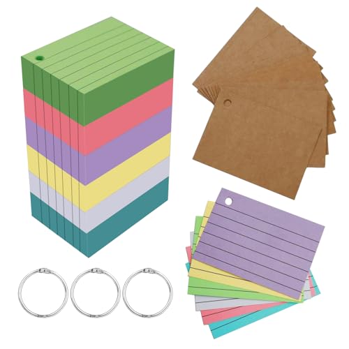 Leucasa 300 Stück Karteikarten A8 6 Farben Lernkarten mit Kraftpapier und Bindering Flashcards Beidseitiger Druck für Studium, Rezepte, Memo-Karten, Bürobedarf, DIY Leucasa 300 Stück Karteikarten A8 6 Farben Lernkarten mit Kraftpapier und Bindering Flashcards Beidseitiger Druck für Studium, Rezepte, Memo-Karten, Bürobedarf, DIY von Leucasa