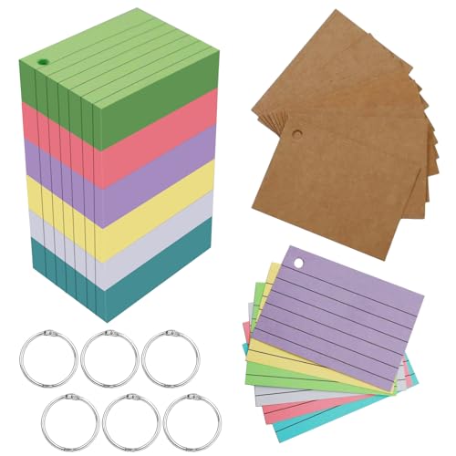 Leucasa 600 Stück Karteikarten A8 6 Farben Lernkarten mit Kraftpapier und Bindering Flashcards Beidseitiger Druck für Studium, Rezepte, Memo-Karten, Bürobedarf, DIY Leucasa 600 Stück Karteikarten A8 6 Farben Lernkarten mit Kraftpapier und Bindering Flashcards Beidseitiger Druck für Studium, Rezepte, Memo-Karten, Bürobedarf, DIY von Leucasa