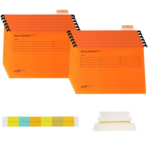 Hängemappen mit Registerkarten und Karteneinlagen, A4-Hängemappen für Aktenschränke, wasserdichter Hängemappenhalter mit verstellbarem Tab-Design für Zuhause, Büro, Schule, Orange, 12 Stück von Leuik