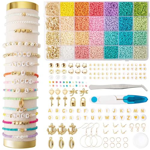 Leuyuee 10600 Stück Perlen Set Zum Auffädeln, 24 Farben Perlen Zum Auffädeln，3mm Perlen für Armbänder, Clay Beads für DIY Schmuck Halskette Ohrringe Kette für Erwachsene von Leuyuee