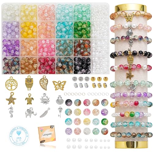 Leuyuee Glasperlen zum für armbänder 20 Farben Edelstein Perlen Perlen Set Zum Auffädeln Kit Perlenset Beads für DIY armbänder selber machen Schmuck Halskette Ohrringe Kette für Erwachsene von Leuyuee