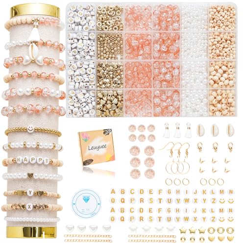 Leuyuee Glasperlen zum für armbänder Edelstein Perlen Perlen Set Zum Auffädeln Kit Perlenset Beads für DIY armbänder selber machen Schmuck Halskette Ohrringe Kette für Erwachsene (Zweifarbiges Orange) von Leuyuee