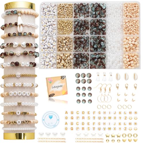 Leuyuee Glasperlenset Set Perlen für DIY Schmuckherstellung für Armbänder (zweifarbig braun) von Leuyuee