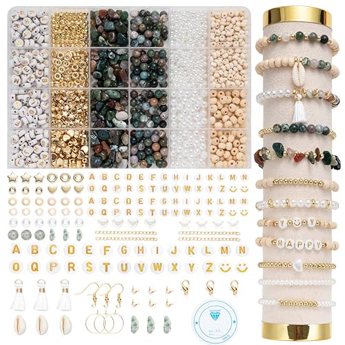 Leuyuee Natürliche Amazonit Perlen Edelstein Perlen Perlen Set Zum Auffädeln 1679 Stück Glasperlen Kit Perlenset Beads für DIY Schmuck Halskette Ohrringe Kette für Kinder Erwachsene (Achat) von Leuyuee