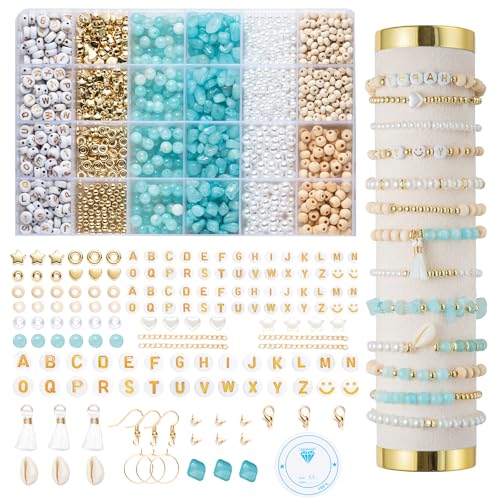Natürliche Amazonit perlen für armbänder Edelstein Perlen Perlen Set Zum Auffädeln Kit Perlenset Beads für DIY armbänder selber machen Schmuck Halskette Ohrringe Kette für Kinder Erwachsene (Blue) von Leuyuee
