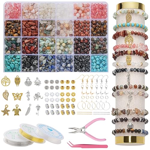 Leuyuee Natürliche perlen für armbänder Edelstein Perlen Perlen Set Zum Auffädeln Kit Perlenset Beads für DIY Kristallbaum Lebensbaum selber machen Schmuck Halskette Ohrringe Kette für Erwachsene von Leuyuee