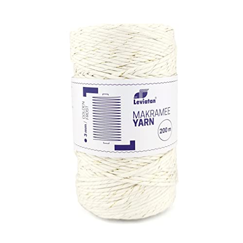 LEVIATAN - Natürliches Makramee Garn | 200m | Superweiche Schnur | 3mm Einfache Drehung | 100% Baumwolle | Perfekt für Basteln | Gold Gefrorenes Raureif LEVIATAN - Natürliches Makramee Garn | 200m | Superweiche Schnur | 3mm Einfache Drehung | 100% Baumwolle | Perfekt für Basteln | Gold Gefrorenes Raureif von Leviatan