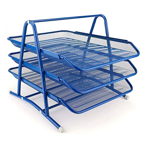 Leviatan Metall Ablage Ablagefächer | Büro Organizer Schreibtisch | Schubladen für Dokumente | 3 Schubfächer Briefablage Dokumentenablage A4 Organizer Mesh | Ordnungssystem für Büro, Marineblau von Leviatan