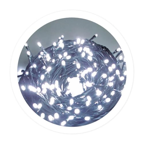 Klassische 20 m lange Lichterkette mit 200 weißen LEDs, 8 Funktionen, IP44, ideal zur Dekoration von Innen- und Außenbereichen. von Levitantes