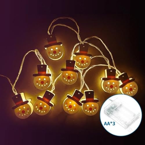 LED-Lichterkette mit 3 AA-Batterien, Schneemann aus Holz, warmweiß, 3 m, ideal für Weihnachtsdekorationen und Partys. von Levitantes