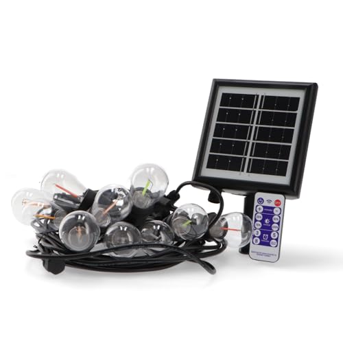 Levitantes LED-Solar-Außenbeleuchtung, 10 x E27, 3 W, RGB, 10 lm pro Leuchtmittel, IP65, schwarzes Kabel, 7500 mm, 1638 g von Levitantes